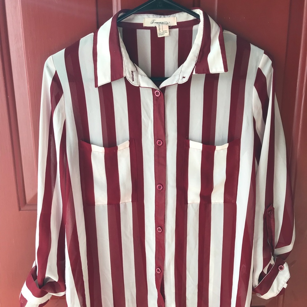 Burgundy and White Stripped Button Down